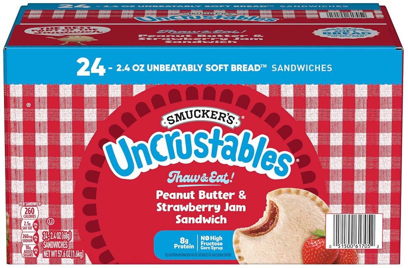 Uncrustables Peanut Butter and Strawberry Jam Sandwiches, Frozen, 2.4 oz., 24 ct.