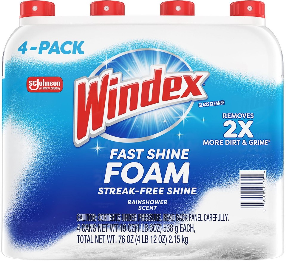 Fast Shine Foam Glass Cleaner, No-Drip Aerosol Cleaning Spray, 19 oz., 4 pk.