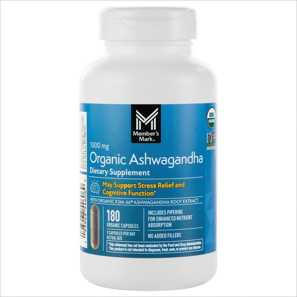 Organic Ashwagandha 1000 mg Vegetarian Capsules, 180 ct.
