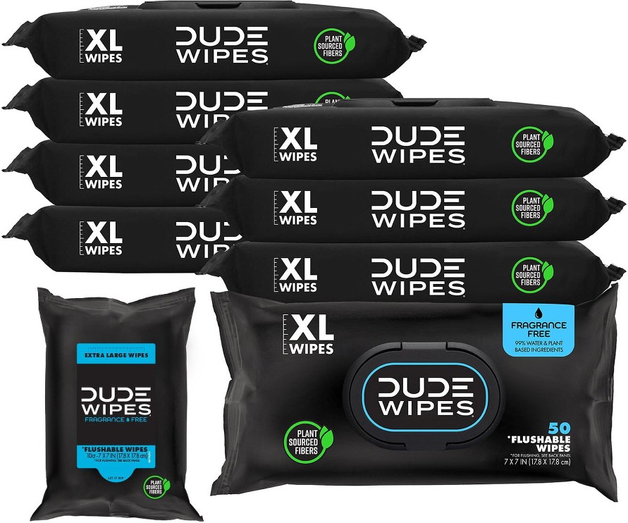 XL Flushable Wipes, Fragrance Free, 8 packs + Travel Pack, 410 wipes
