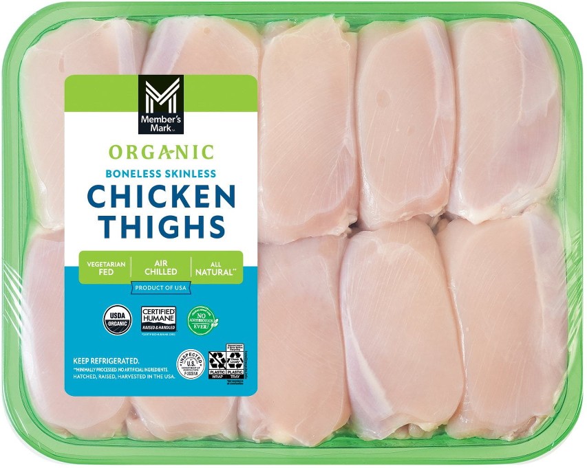 Organic Boneless and Skinless Chicken Thighs, priced per pound