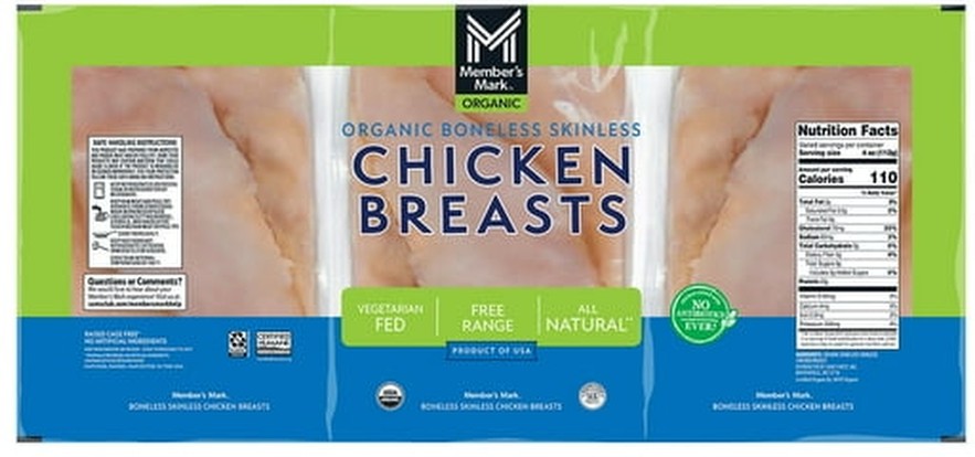 Organic Boneless and Skinless Chicken Breasts, priced per pound