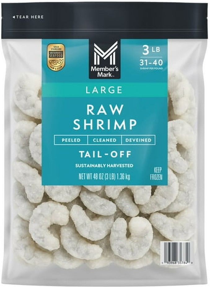 Farm Raised Large Raw Shrimp, Frozen, 31-40 ct. per pound, 3 lbs.
