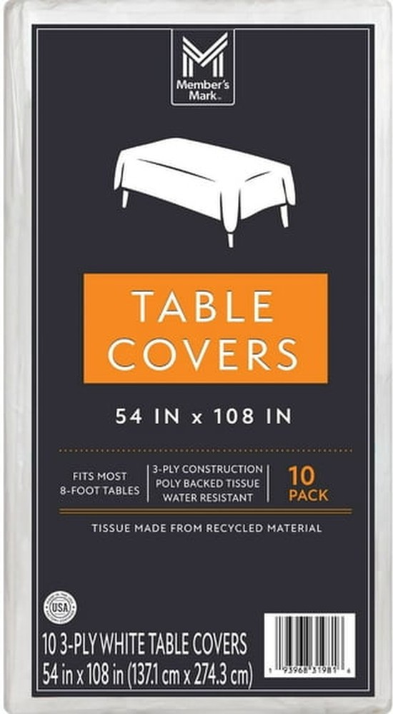 White 3-Ply Tissue Tablecovers, 54" x 108", 10 pk.