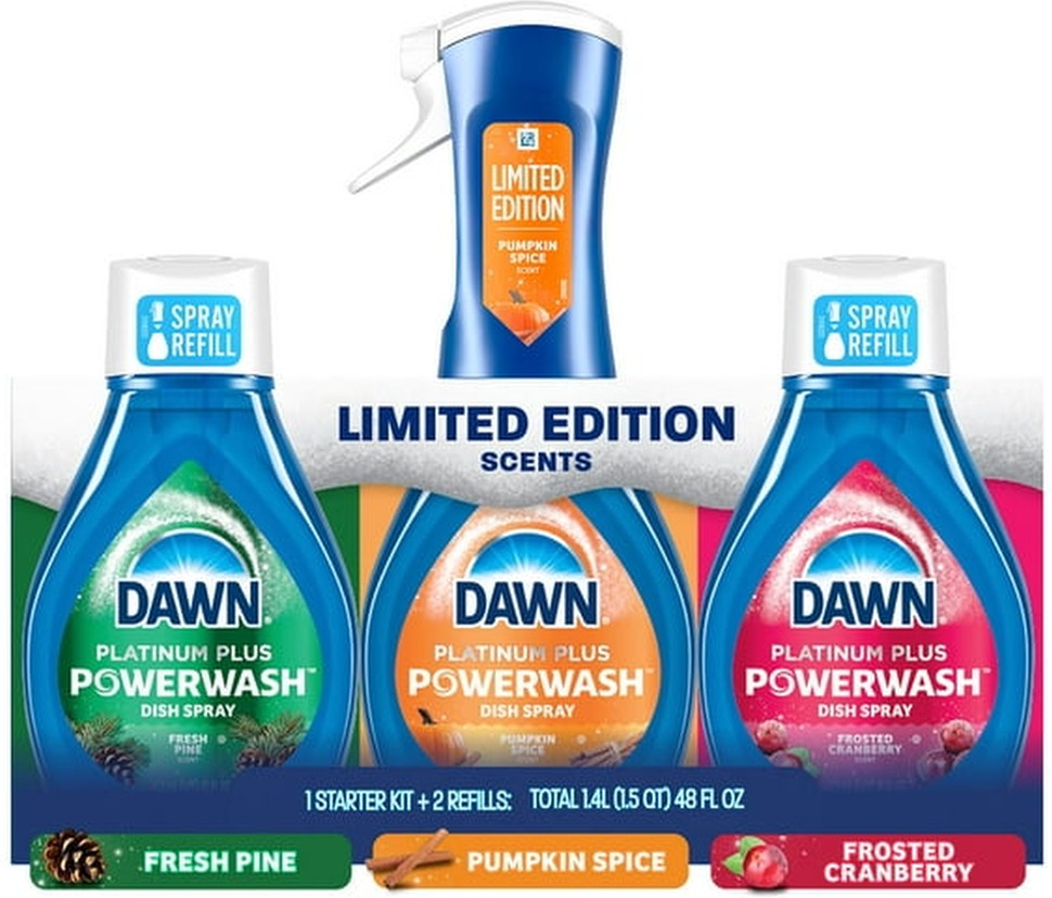 Platinum Plus Powerwash Dish Spray Bottle Set, Seasonal Variety Pack, 1 Spray Bottle + 2 Refills, 48 fl. oz.