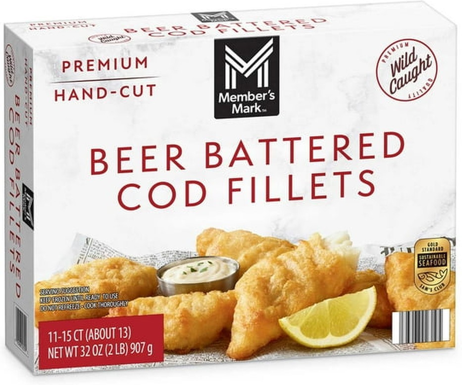 Wild Caught Skinless and Boneless Beer Battered Cod Fillets, Frozen, 11-15 ct., 2 lbs.