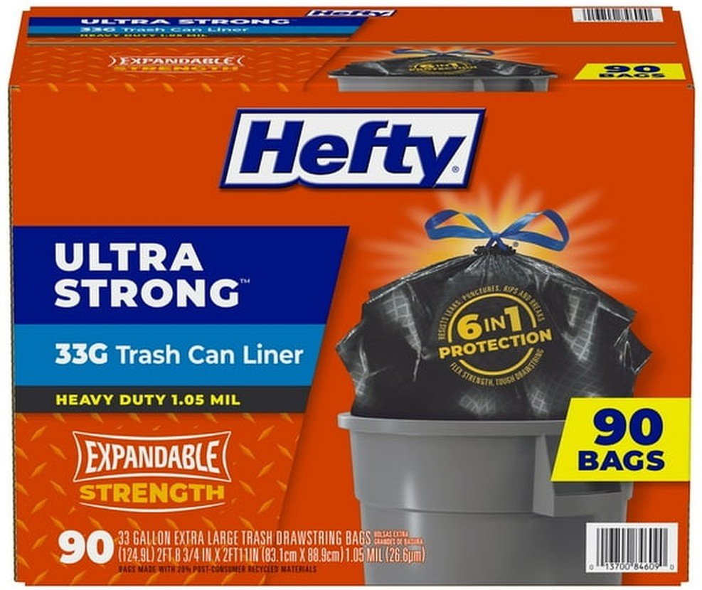 Ultra Strong Drawstring Trash Bags, Unscented 33 gal., 90 ct.