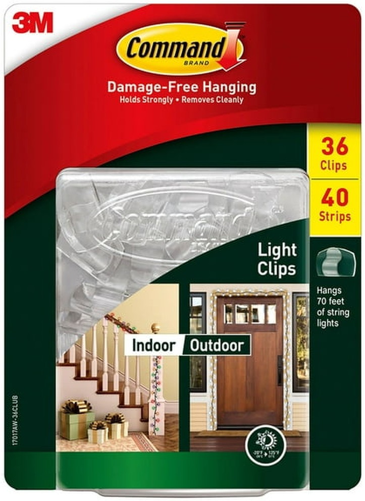 Outdoor Light Clips with Water-Resistant Strips, 36 Hooks per Pack