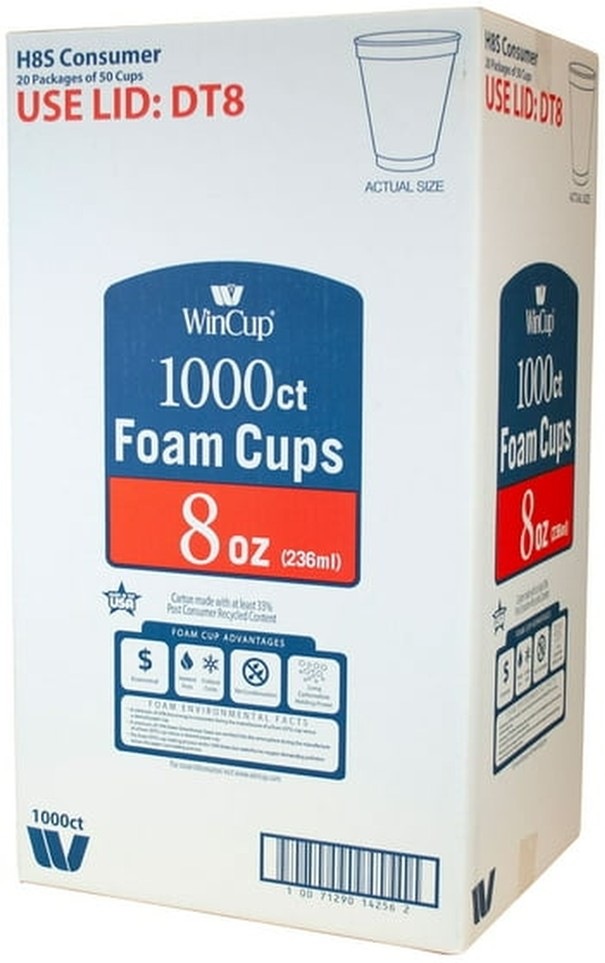Foam Drink Cups, White, Choose Size