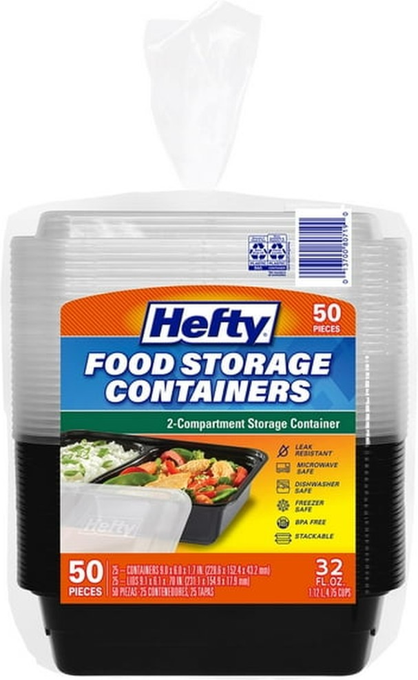 Food Storage Containers Two Compartment with Lids 32 fl. oz., 50 pcs