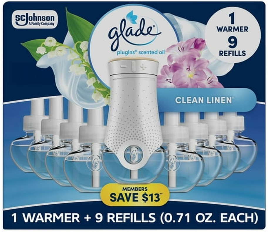PlugIns Scented Oil, Clean Linen, 1 warmer + 9 refills