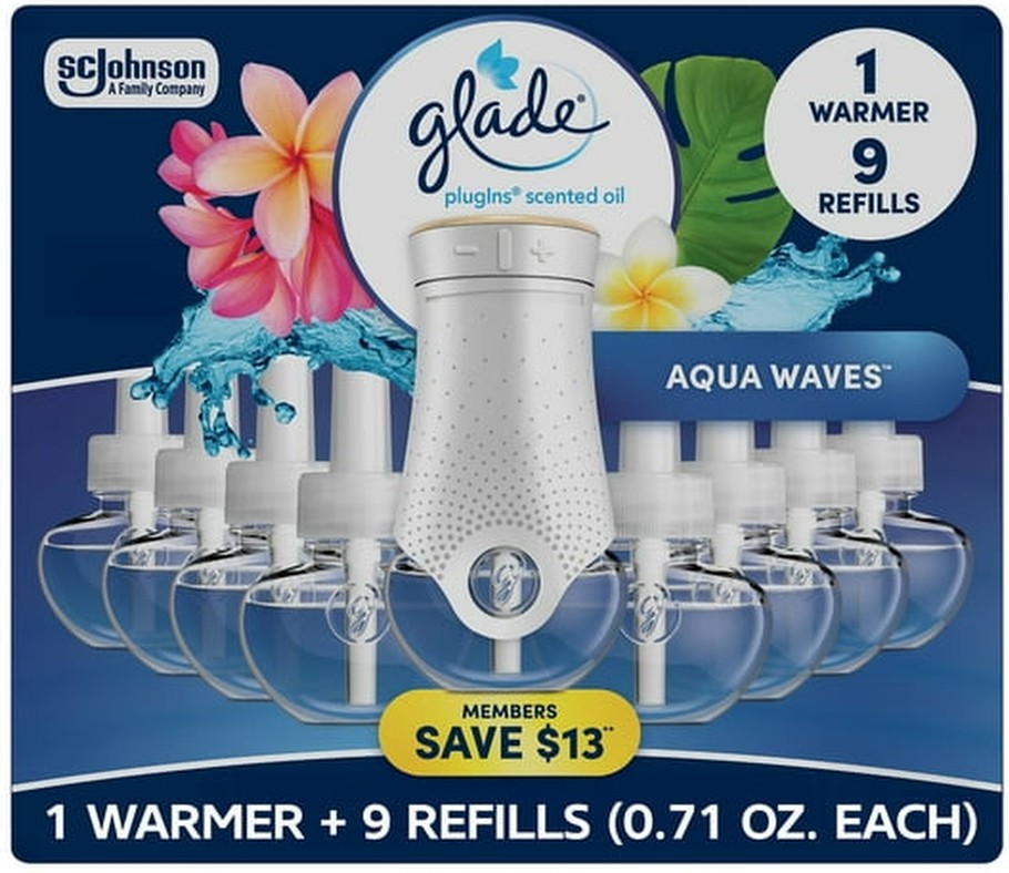 PlugIns Scented Oil, Aqua Waves, 1 warmer + 9 refills