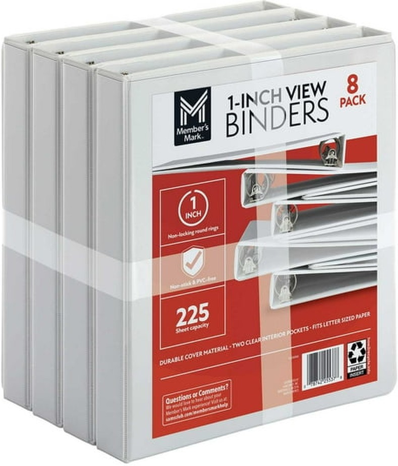 1" Round-Ring View Binder, White, 8 pk.