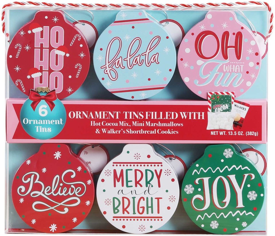 Holiday Hot Cocoa Ornament Tins, 6 ct.