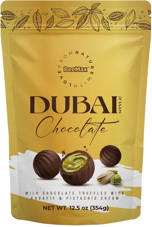 Dubai Style Milk Chocolate Truffles with Kadayif & Pistachio Cream, 12 oz.