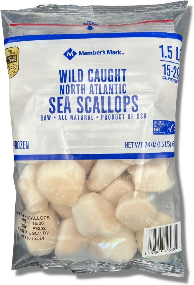 Wild Caught North Atlantic Sea Scallops, Frozen, 15-20 ct. per pound, 1.5 lbs.