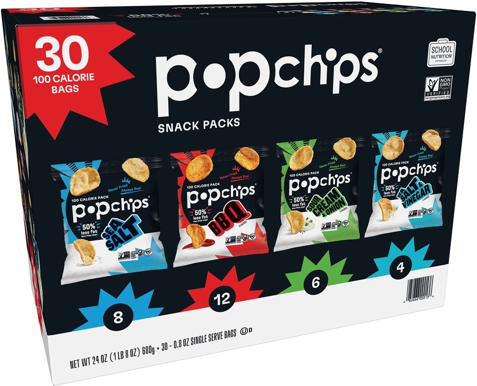 Popchips Variety Pack Chips, 0.8 oz., 30 pk.