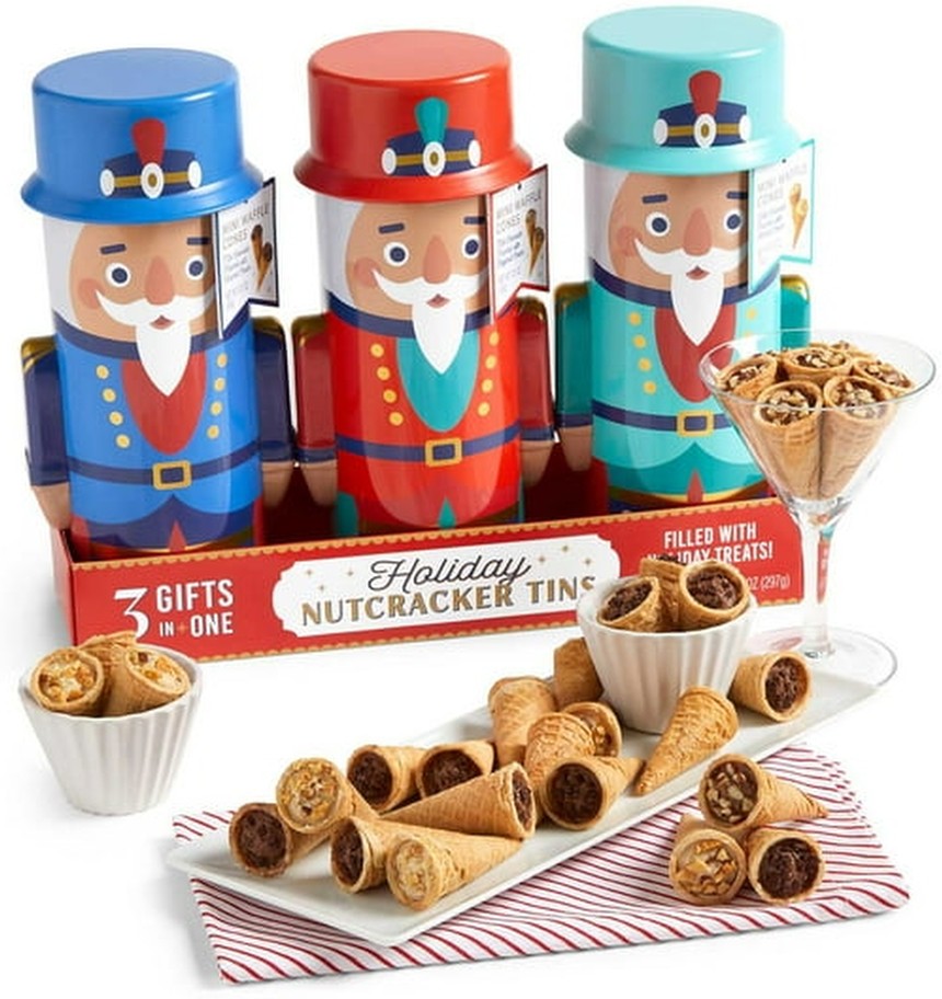 Nutcracker Tin Gift with Mini Waffle Cones, 3 ct.