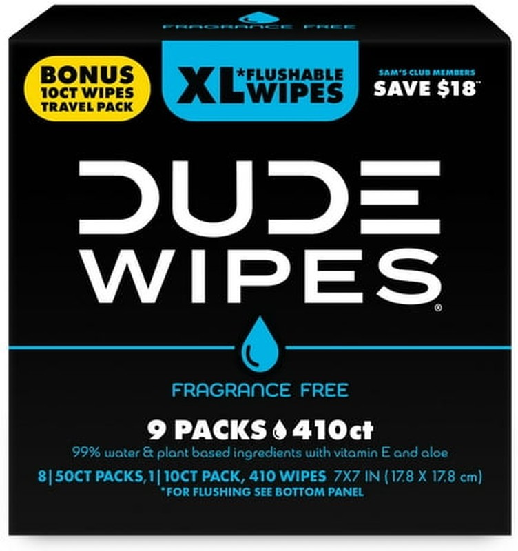 XL Flushable Wipes, Fragrance Free, 8 packs + Travel Pack, 410 wipes