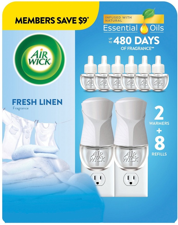 Air Wick Scented Oil Kit, Fresh Linen, 2 warmers + 8 refills