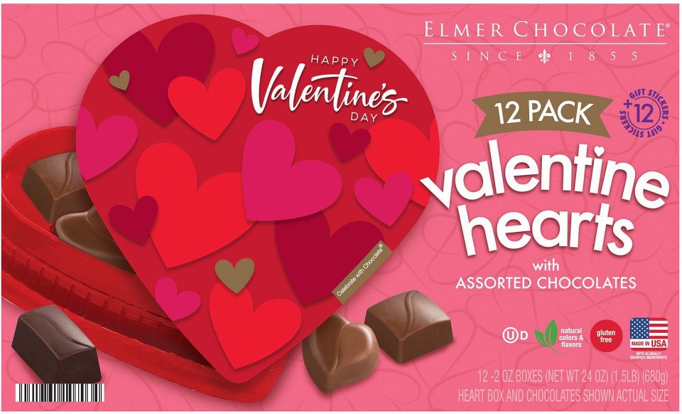 Valentine's Hearts with Assorted Chocolates, 12 pk.