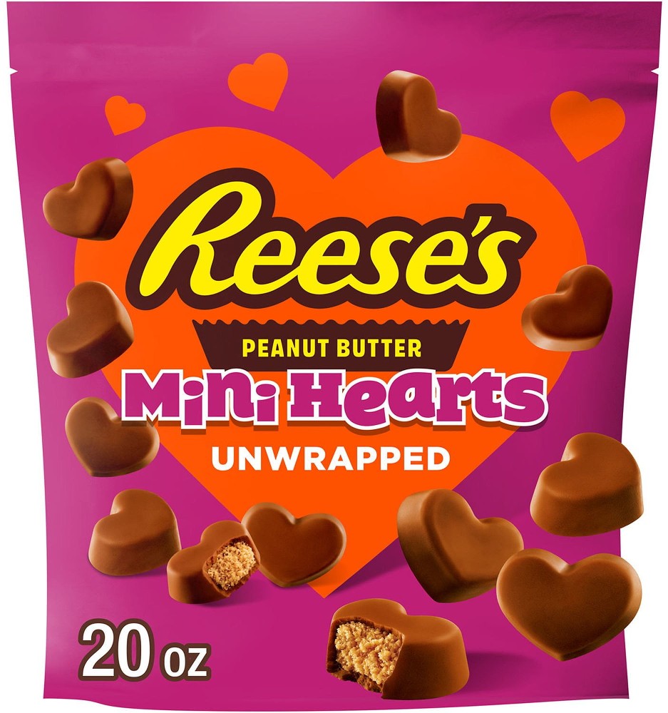 Unwrapped Valentine Chocolate Peanut Butter Creme Mini Hearts Candy, 20 oz.