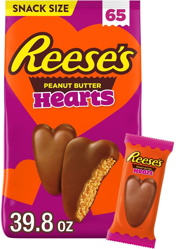 Milk Chocolate Peanut Butter Snack Size Hearts, Valentine's Day Candy (65 pcs)