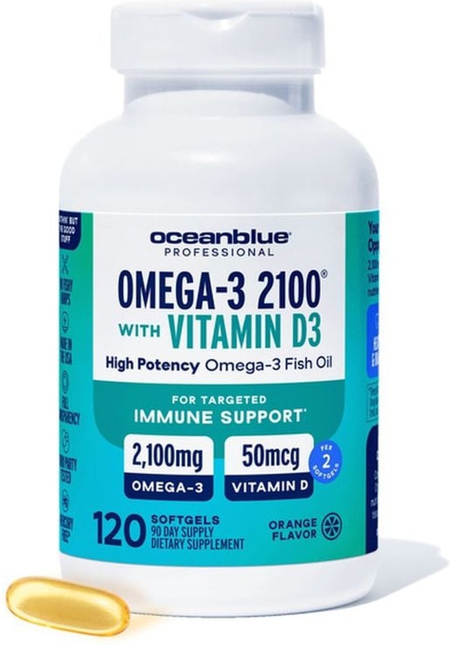 OMEGA-3 2100 High-potency Omega-3 2100 Mg With Vitamin D Heart, Brain, Eye, Joint, Immune Support Dietary Supplement Softgels, Vanilla