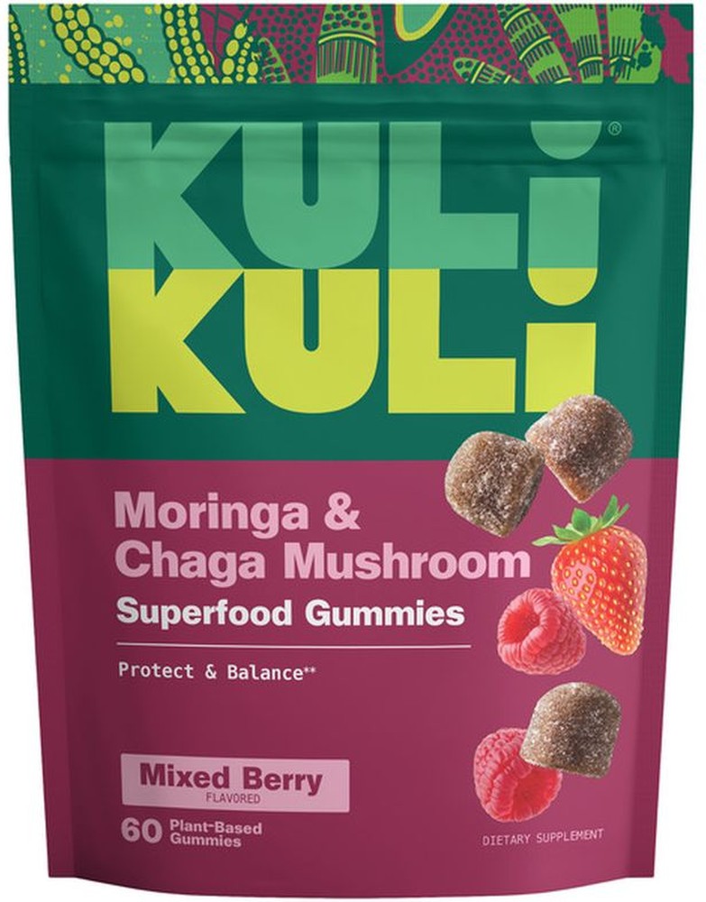 Super Gummies, Moringa & Adaptogenic Chaga, Mixed Berry Flavored