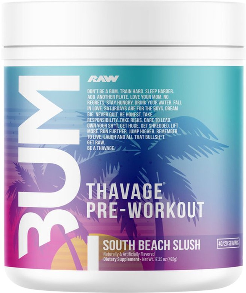 Bum. Raw Thavage Pre-workout Dietary Supplement Powder South Beach Slush