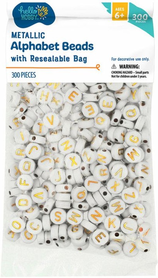 Plastic Alphabet Beads With Reusable Bag for Unisex Kids - White