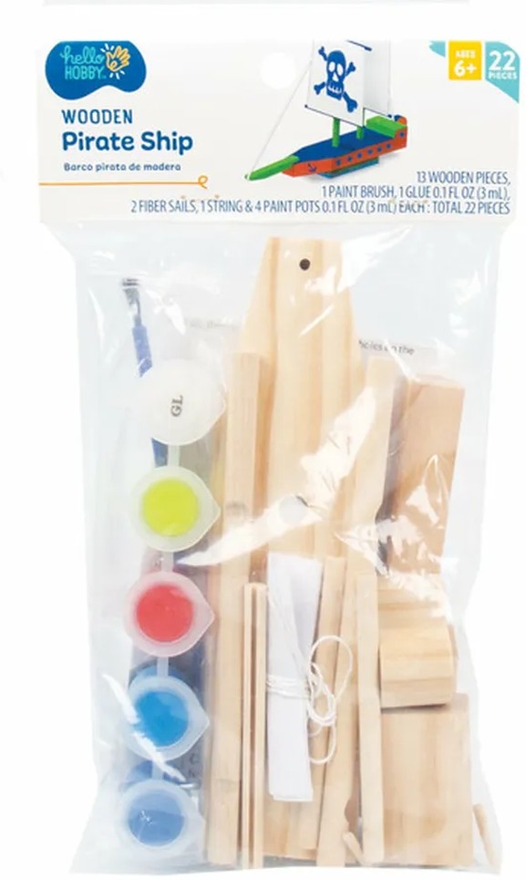 Boys' and Girls' Child Ages 6+ Build Your Own Wooden Pirate Ship 22 Pieces Art & Craft Kit