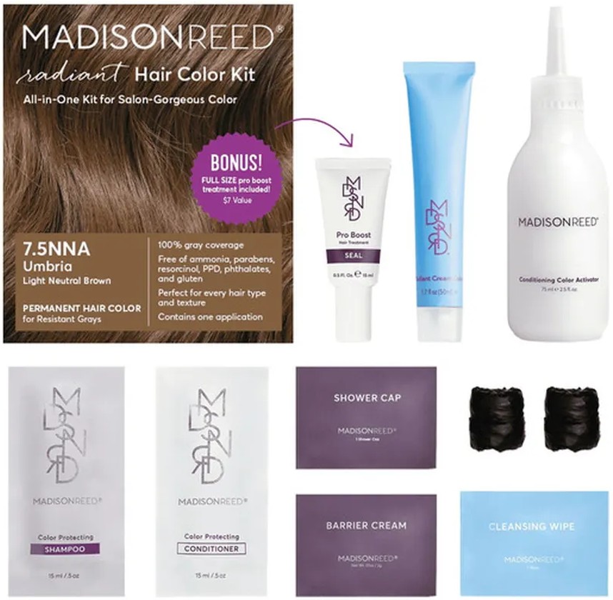 Radiant Hair Color Kit, Umbria Light Neutral Brown For Resistant Grays 7.5nna