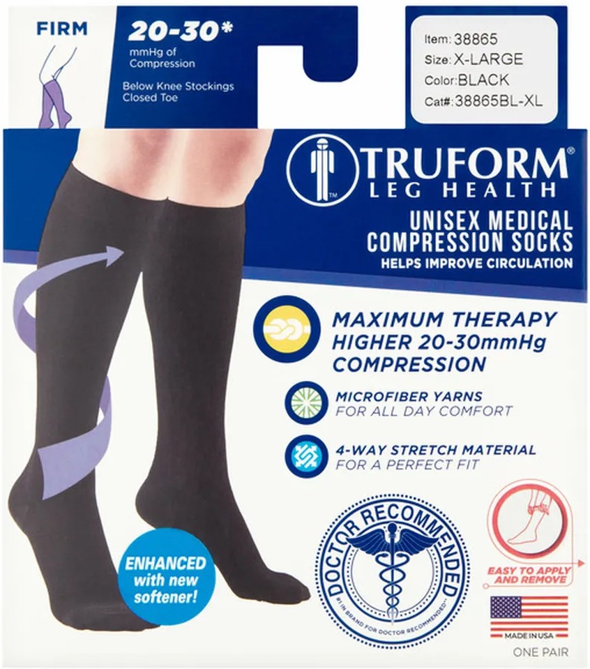 20-30mmHg Medium Black Closed Toe Knee High Stockings