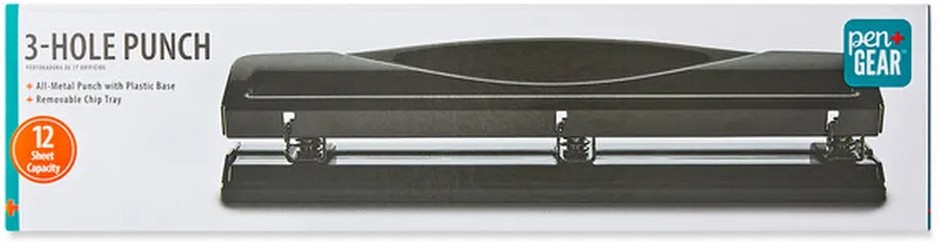 Metal 3 Hole Paper Punch - Black