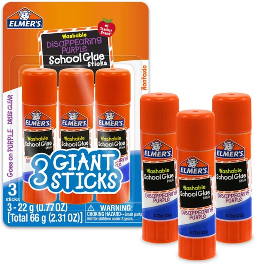 School Glue Sticks, Washable, Disappearing Purple, Giant Sticks