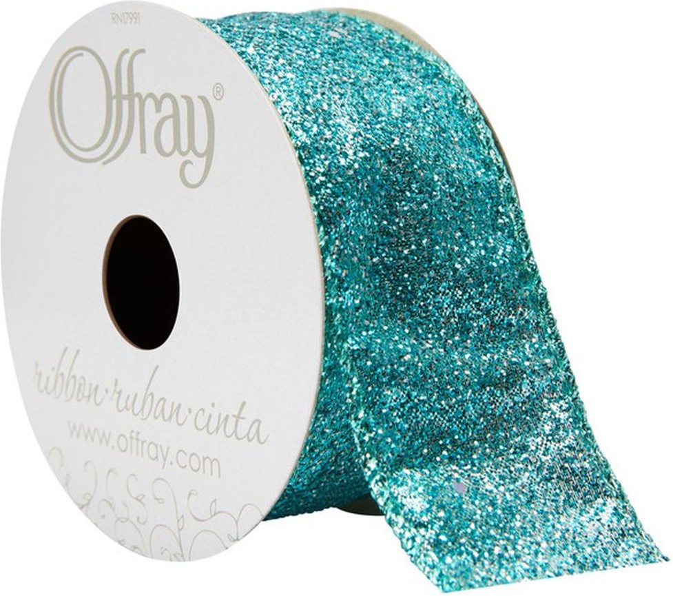 Aqua Glitter Wired Ribbon