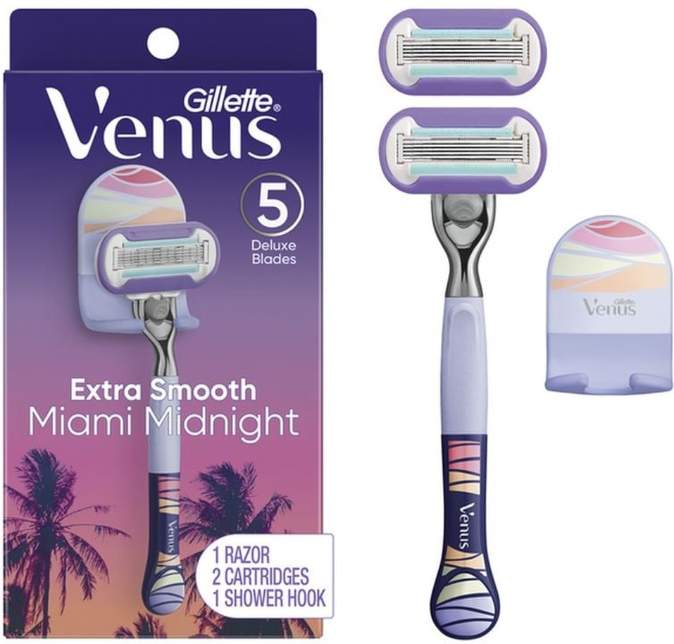 Venus Miami Midnight Extra Smooth Razor Handle 2 Refills, 1 Shower Hook