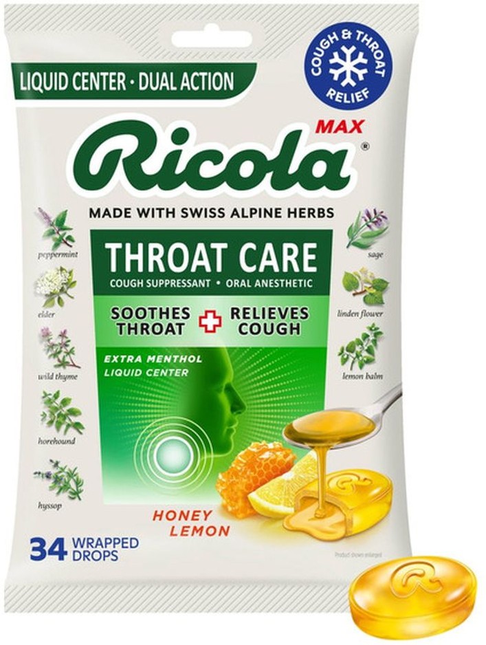Drops, Honey Lemon, Throat Care, Extra Menthol, Liquid Center, Wrapped Drops