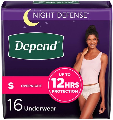 Night Defense Adult Incontinence Underwear for Women, Overnight, S, Blush