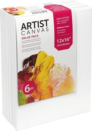 100% Cotton Acid Free Studio Stretched Canvas - 12" x 16