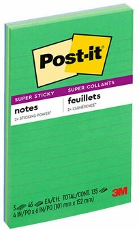 Post-it Super Sticky Notes Lined - Assorted Greens & Blue