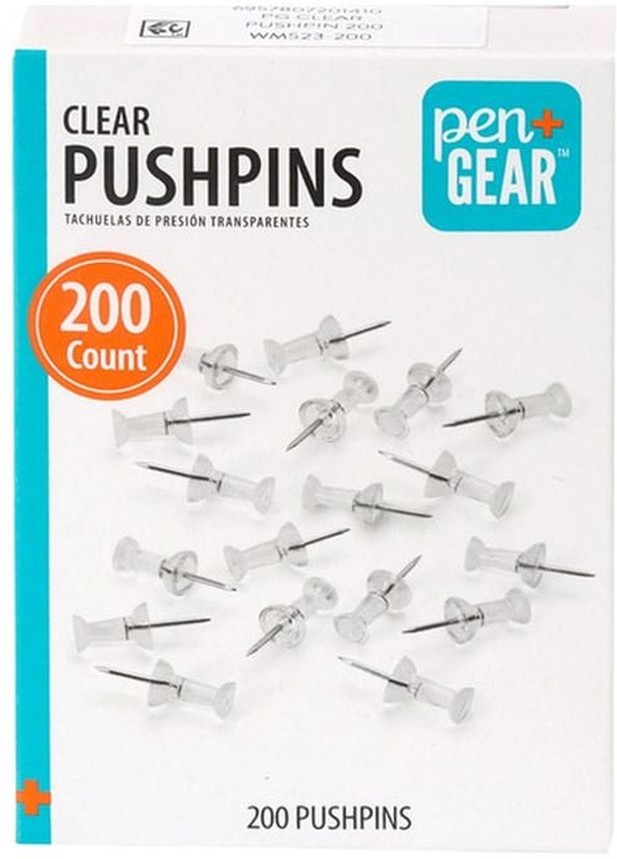 Clear Plastic Head Steel Point Push Pins in Clamshell
