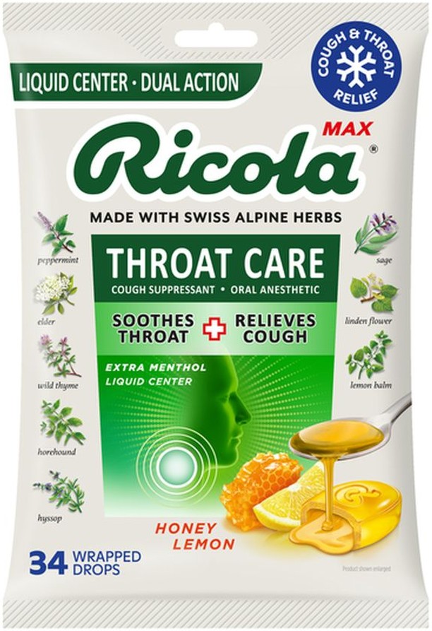 Drops, Honey Lemon, Throat Care, Extra Menthol, Liquid Center, Wrapped Drops