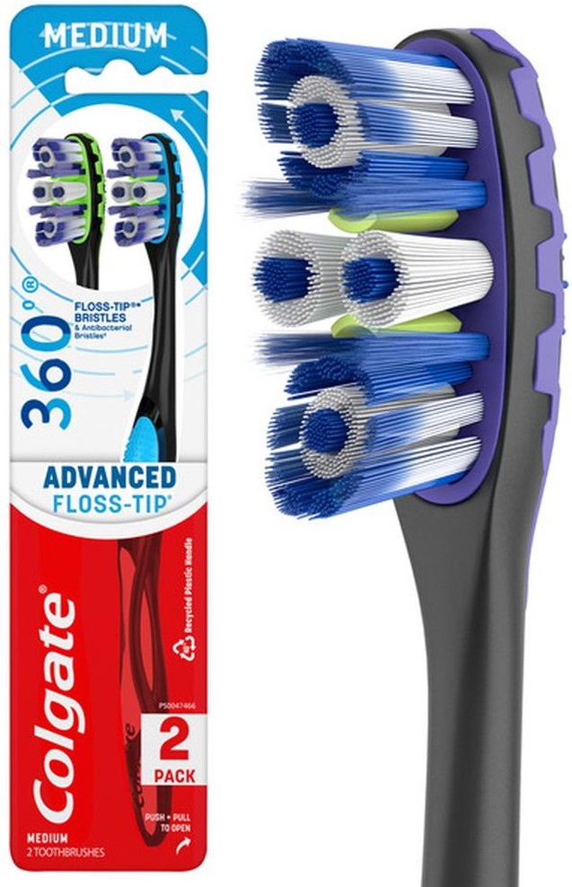 360 Advanced Medium Toothbrushes with Floss-Tip Bristles