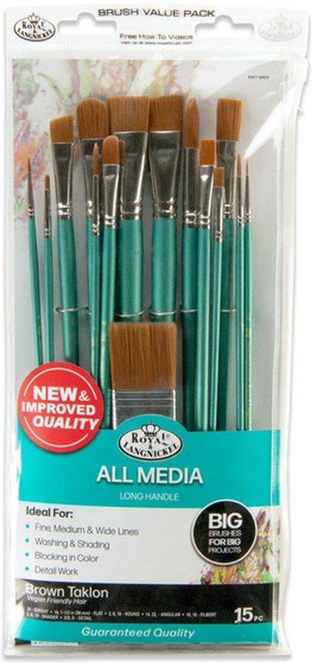 15-Piece Long Handle Taklon Variety Brush Set