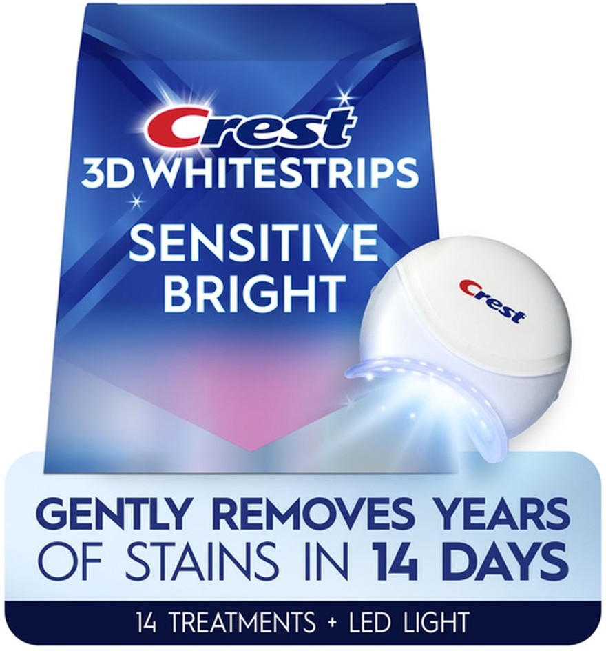 3DWhitestrips Sensitive + LED Light At-Home Teeth Whitening Kit
