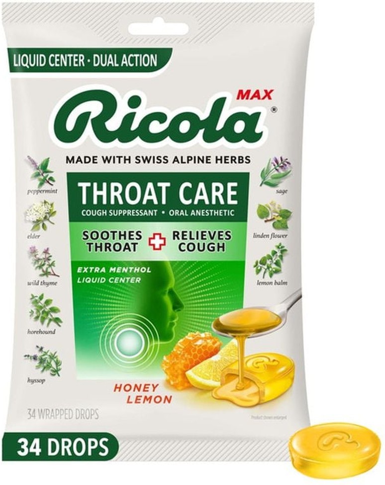 Drops, Honey Lemon, Throat Care, Extra Menthol, Liquid Center, Wrapped Drops
