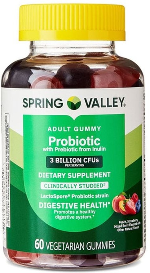 Digestive Health Adult Gummy Probiotic With Prebiotic From Inulin Dietary Supplement, Natural Peach, Strawberry & Mixed Berry