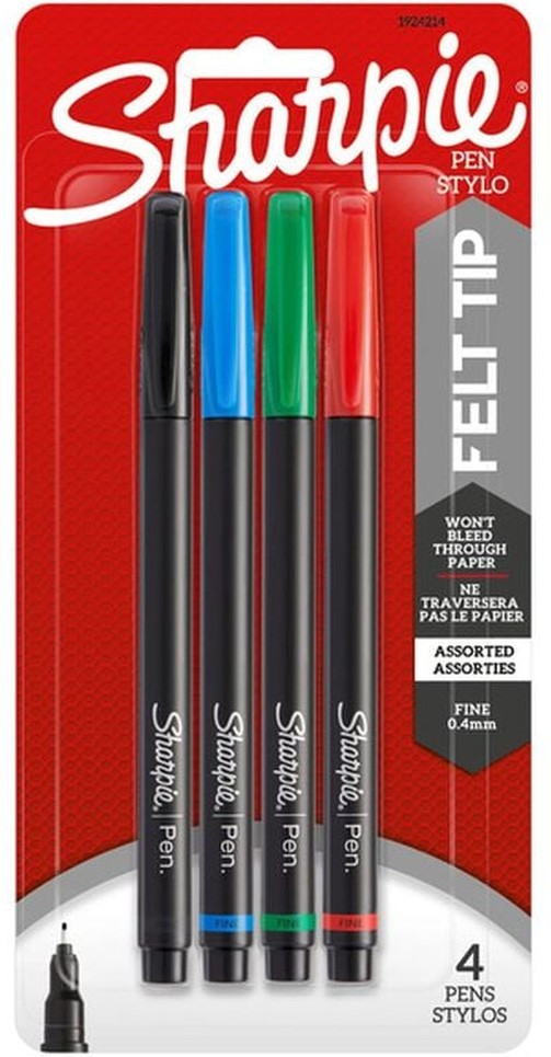 Pens, Assorted, Fine, Felt Tip, 0.4 mm